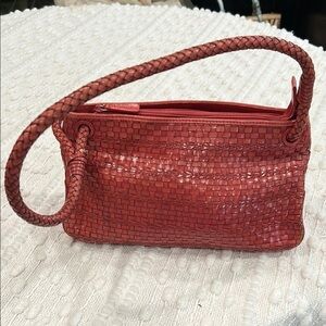 Fossil Red / Salmon Leather Woven Shoulder Bag